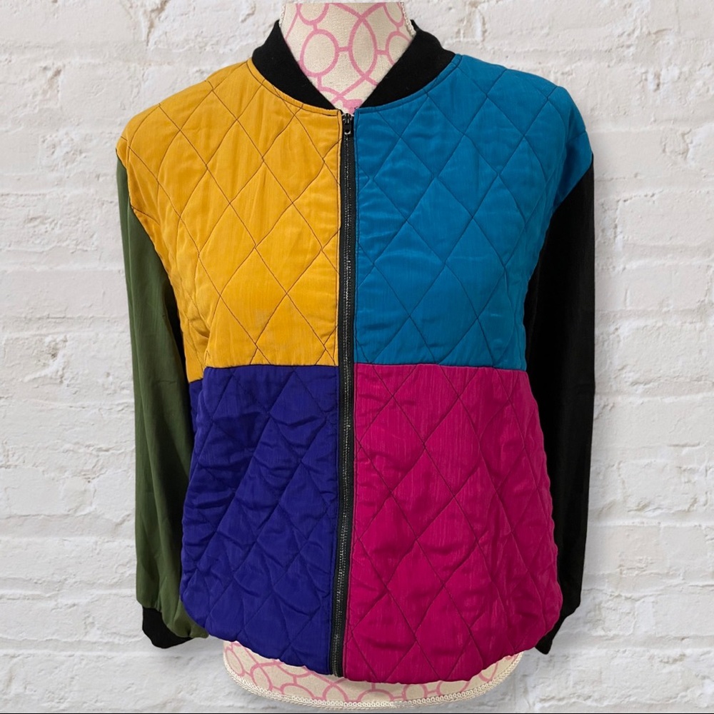Colorblock Quilted Bomber Jacket - Multicolor